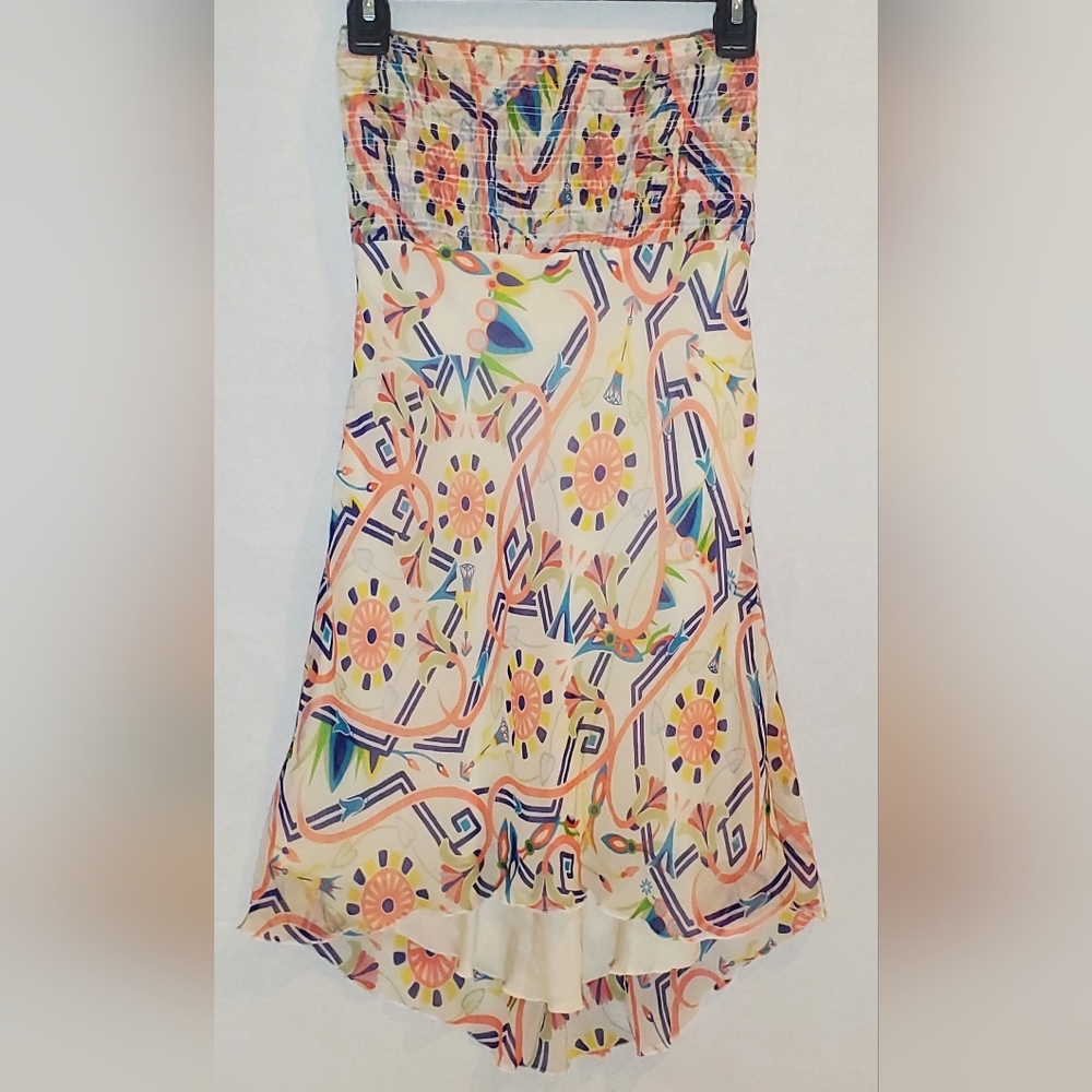 Diane Von Furstenberg Silk Dress Strapless Tube Top  Cream Blue Pale Pink SZ 8